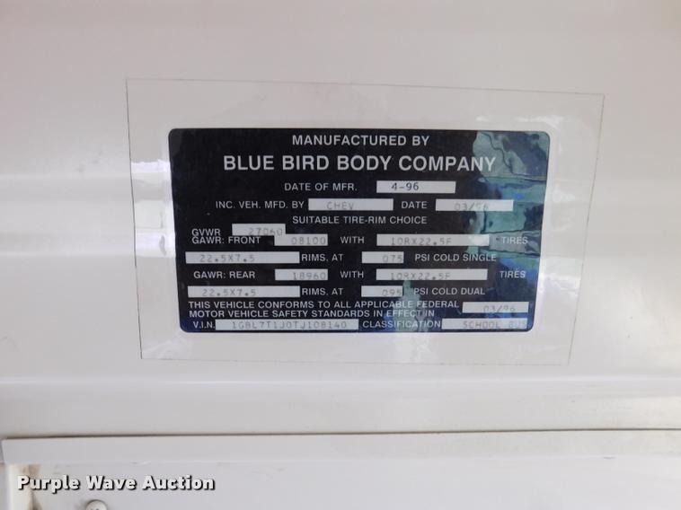 image for item DB9421 1996 Chevrolet B7 Blue Bird school bus
