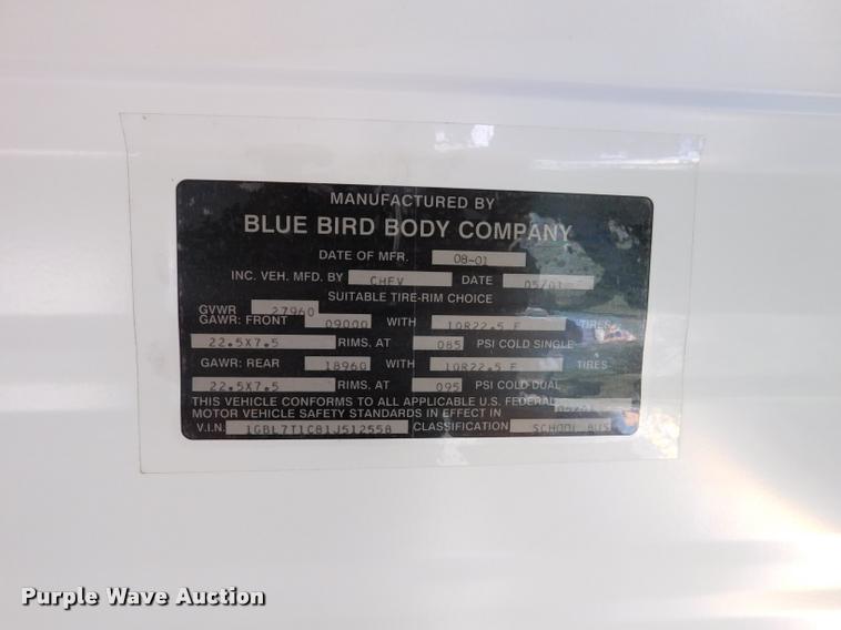 image for item DB9422 2002 Chevrolet B7 Blue Bird school bus