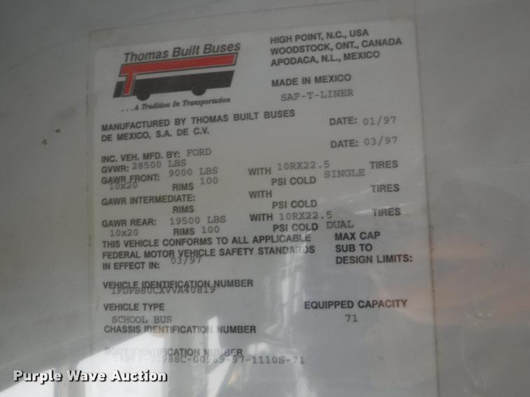 image for item K5944 1997 Ford B800 school bus