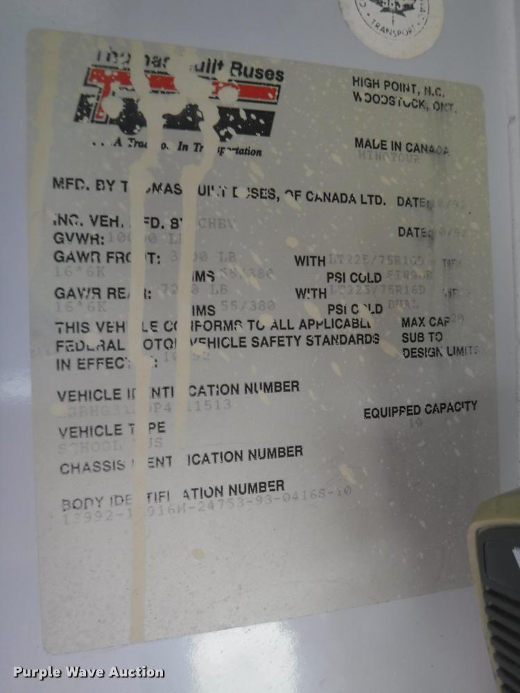 image for item K5946 1993 Chevrolet G30 school bus