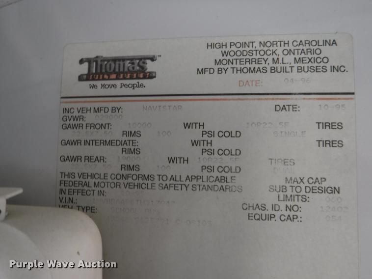 image for item K5947 1996 International 3800 school bus