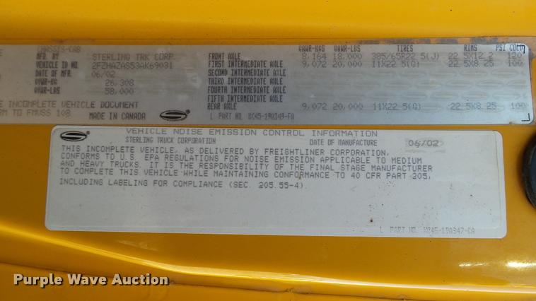 image for item DA1125 2003 Sterling L9500 dump truck