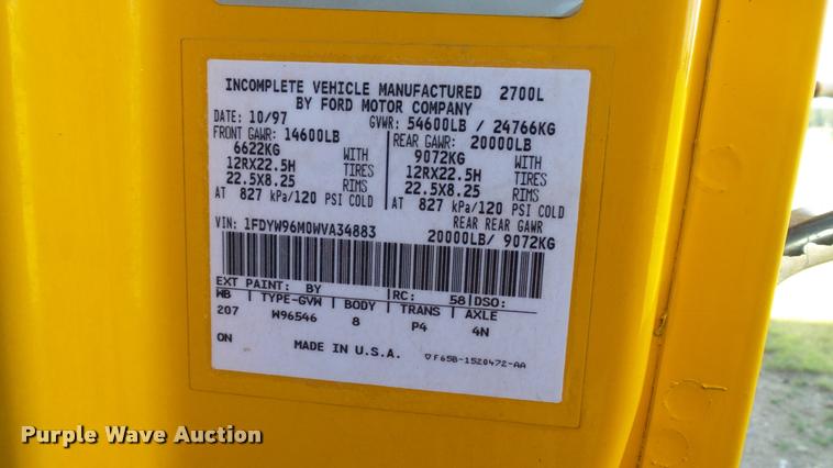 image for item DA1129 1998 Ford LT9501 Louisville 101 dump truck