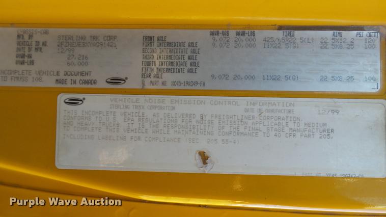 image for item DA1130 2000 Sterling L9500 dump truck