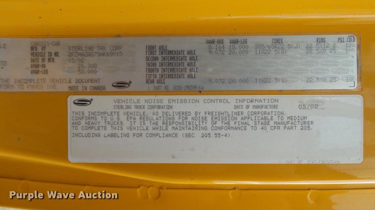 image for item DA1141 2003 Sterling L9500 dump truck