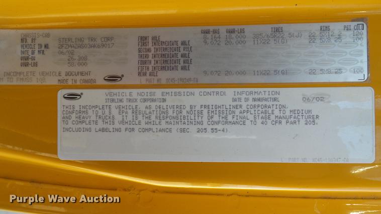 image for item DA1153 2003 Sterling L9500 dump truck