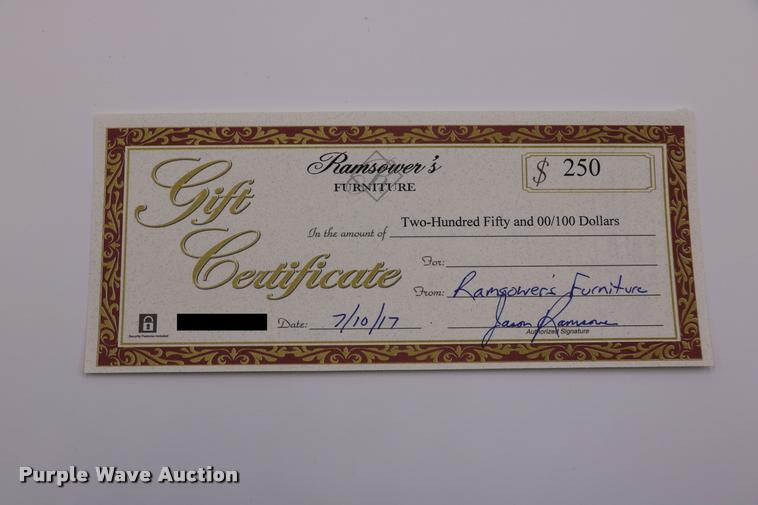 image for item G1339 Ramsower's Furniture $250 gift certificate