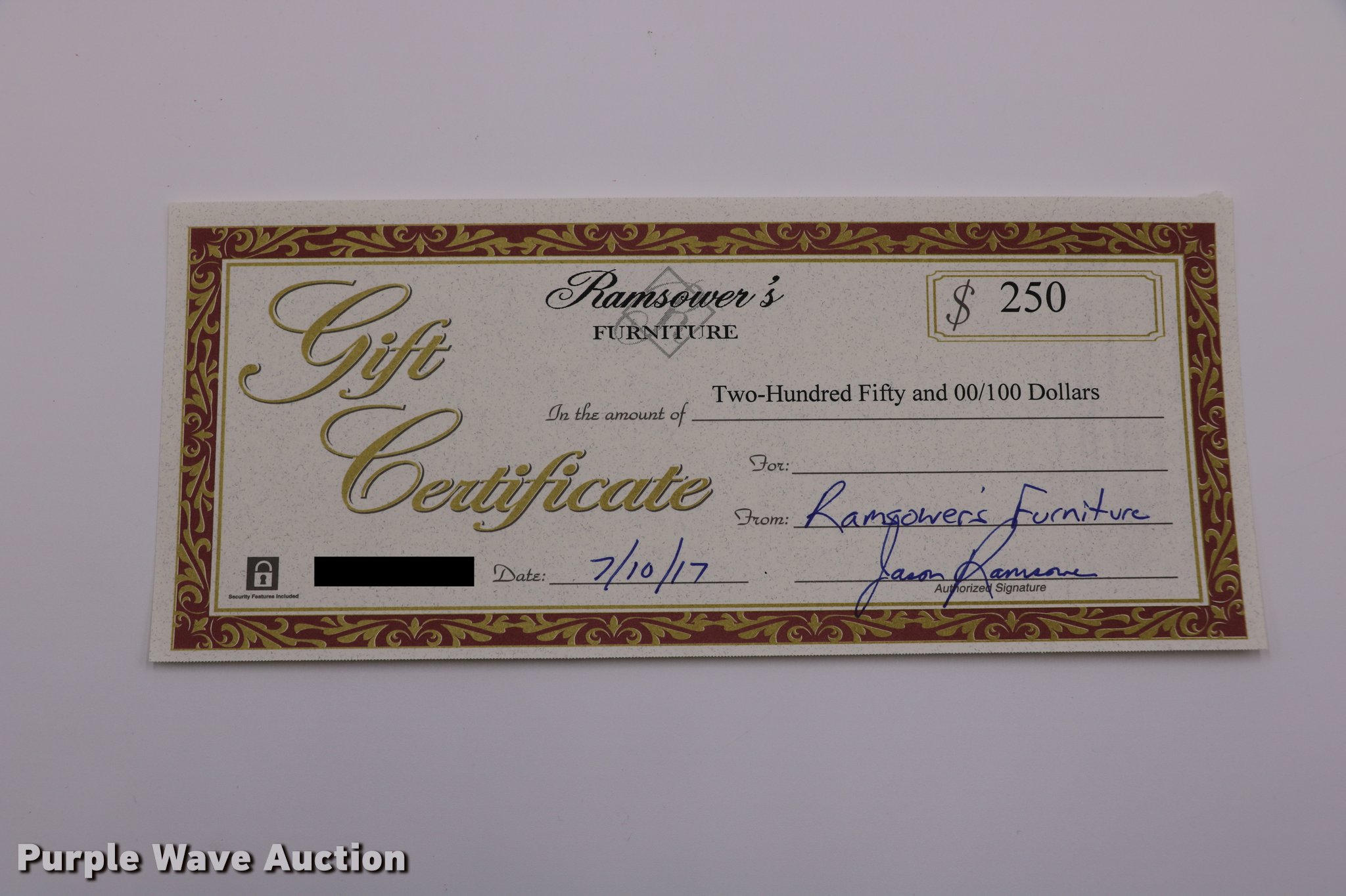 Ramsower's Furniture 250 gift certificate in Lubbock, TX Item G1339