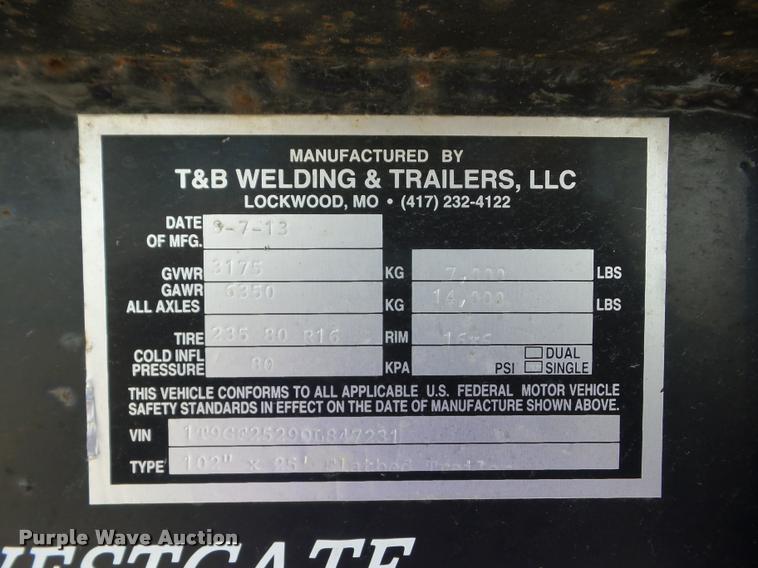 image for item BI9649 2013 T&B Weling and Trailers Express equipment trailer