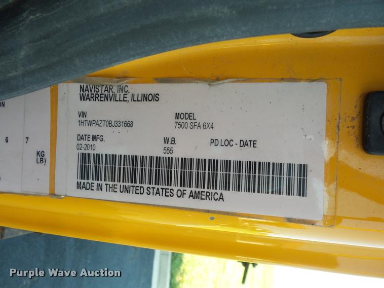 image for item BV9124 2011 International WorkStar 7500 dump truck