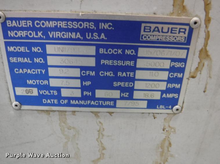 image for item BY9834 1995 Bauer UNII19-E3 air compressor