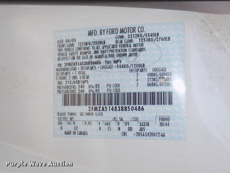 image for item DA3048 2003 Ford Windstar LX van