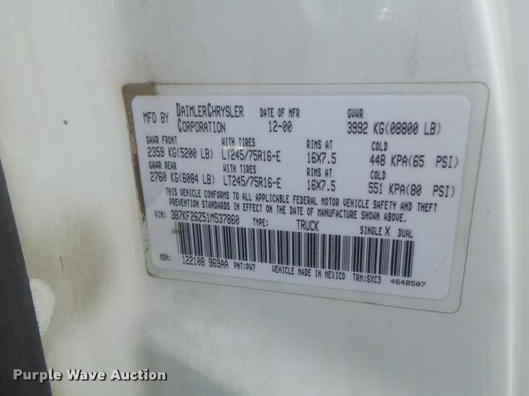 image for item DB1403 2001 Dodge Ram 2500 utility bed pickup truck