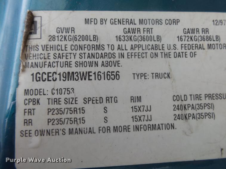 image for item DB7463 1998 Chevrolet C1500 Ext. Cab pickup truck