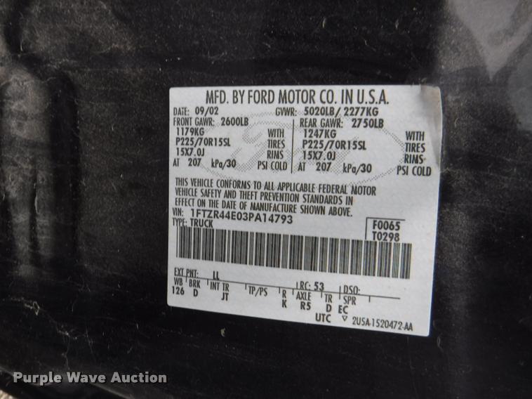 image for item J5674 2003 Ford Ranger SuperCab pickup truck