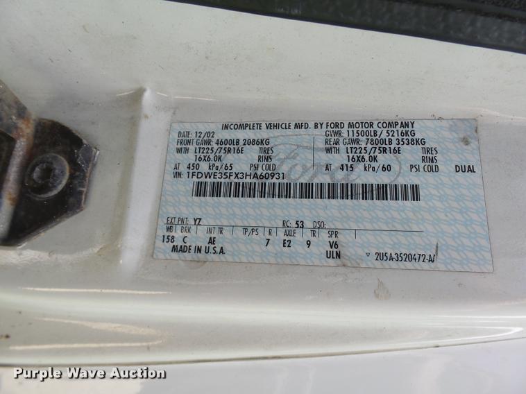 image for item K1859 2003 Ford E350 Super Duty delivery van