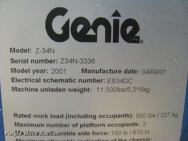 image for item L2310 2001 Genie Z-34/22N boom lift