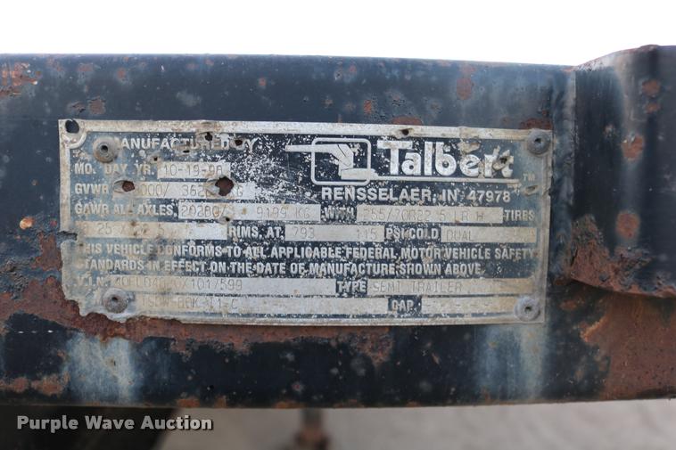 image for item DB9358 1999 Talbert TSDW-80K-T1-C drop deck equipment trailer