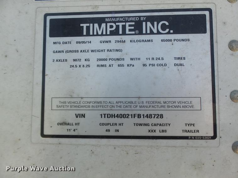 image for item DB1421 2015 Timpte double hopper bottom grain trailer