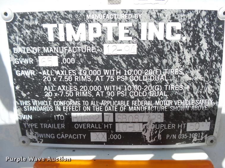 image for item DB2736 1995 Timpte double hopper bottom grain trailer