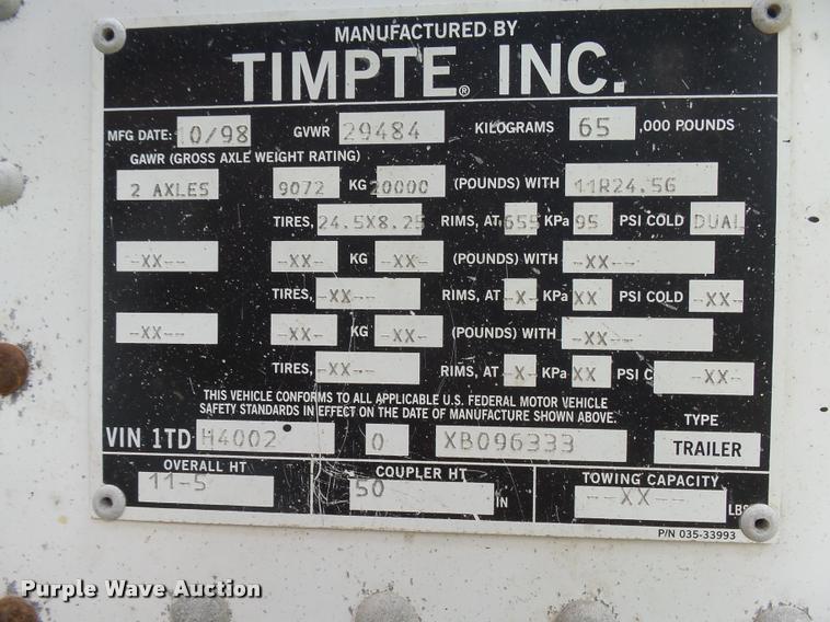 image for item DH9669 1998 Timpte Super Hopper double hopper grain trailer