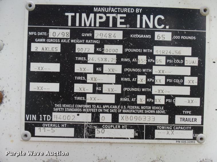 image for item DH9669 1998 Timpte Super Hopper double hopper grain trailer