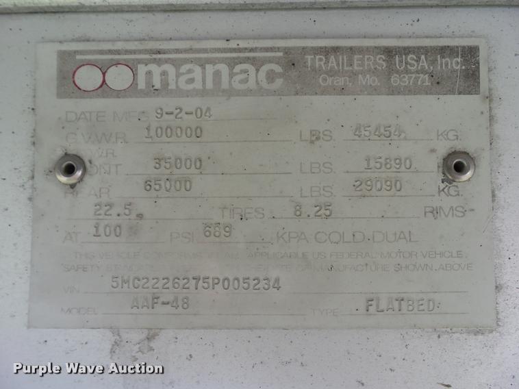 image for item L5627 2005 Manac AAF-48 flatbed trailer