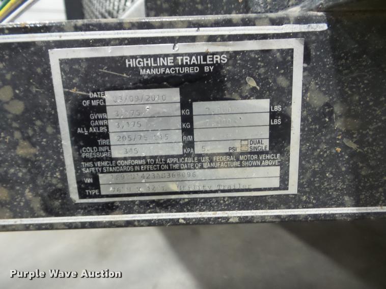 image for item BI9625 2010 Highline utility trailer
