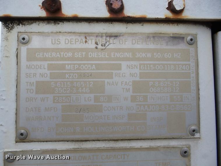 image for item BI9629 Hollingsworth MEP-005A generator