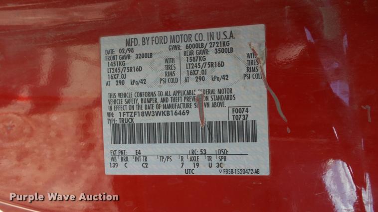 image for item DA1702 1998 Ford F150 pickup truck