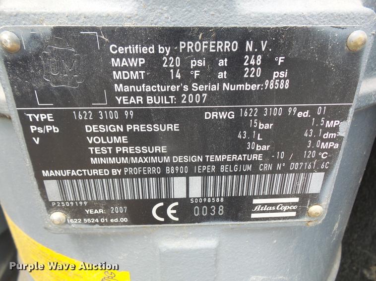 image for item DA1726 2007 Atlas Copco GA45VSD air compressor