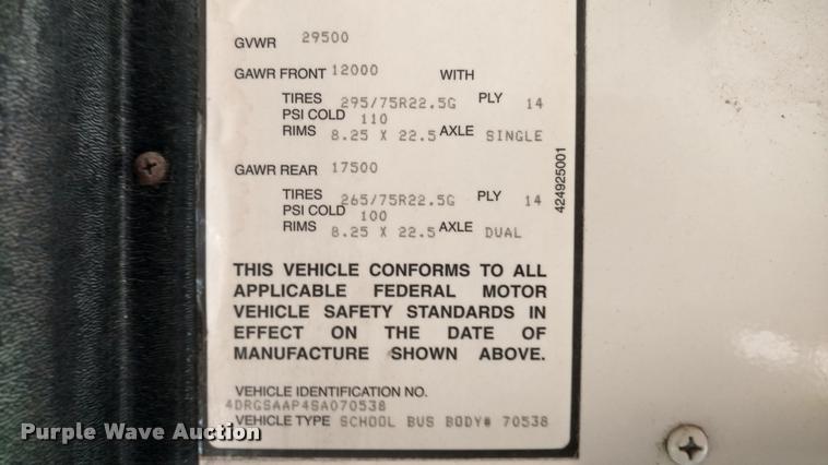 image for item DA5746 1995 Genesis AM Tran school bus