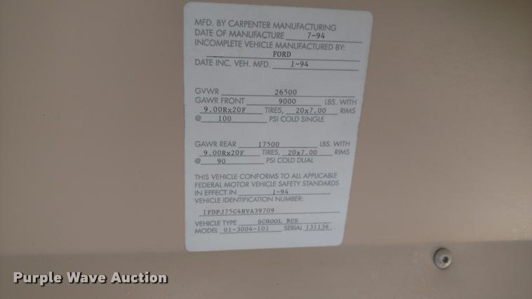 image for item DA5748 1994 Ford B700 school bus