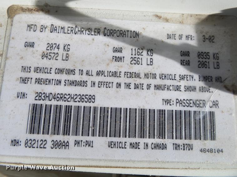 image for item DB7447 2002 Dodge Intrepid SE