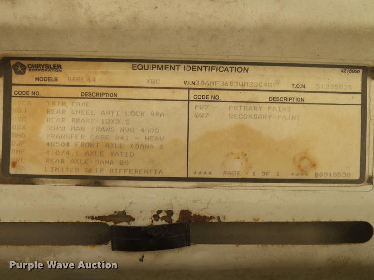 image for item DB7451 1998 Dodge Ram 3500 flatbed pickup truck