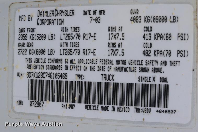 image for item DB9268 2004 Dodge Ram 2500 Quad Cab flatbed pickup truck