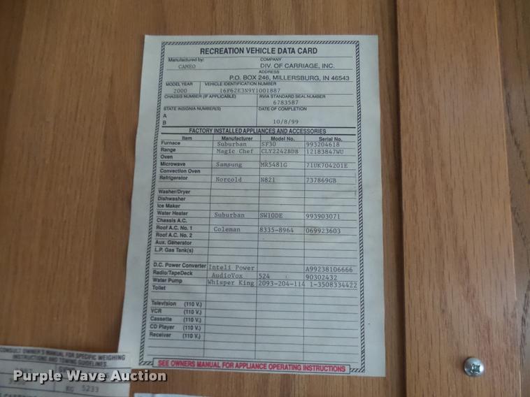 image for item K1826 2000 Cameo Carrilite F27RKS camper