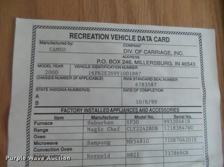 image for item K1826 2000 Cameo Carrilite F27RKS camper