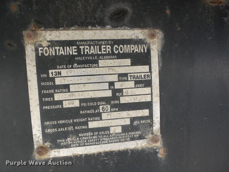 image for item K6452 1995 Fontaine FTW-5-8048WSA flatbed trailer