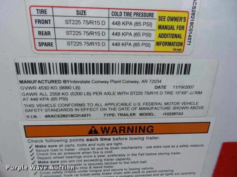 image for item K6456 2008 Interstate L10228TA3 enclosed cargo trailer