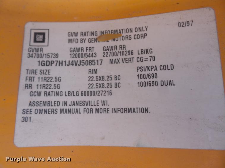 image for item DA1705 1997 GMC C7500 flatbed truck