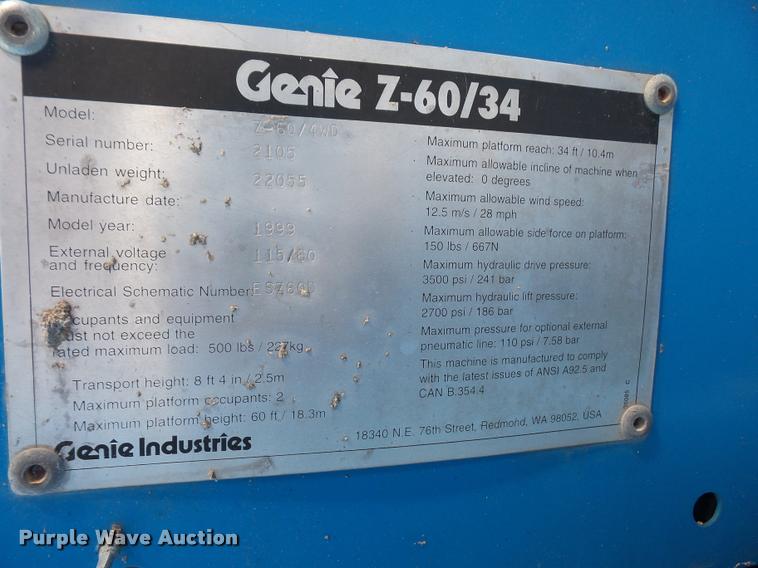 image for item DA1714 1999 Genie Z60/34 boom lift