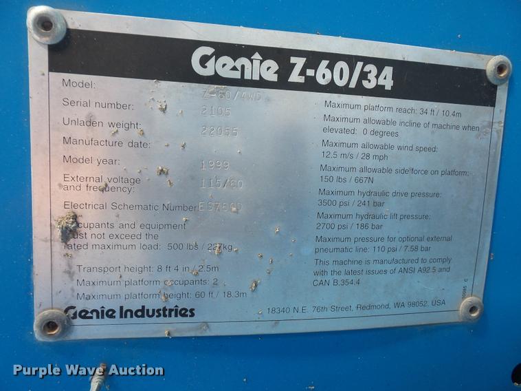 image for item DA1714 1999 Genie Z60/34 boom lift
