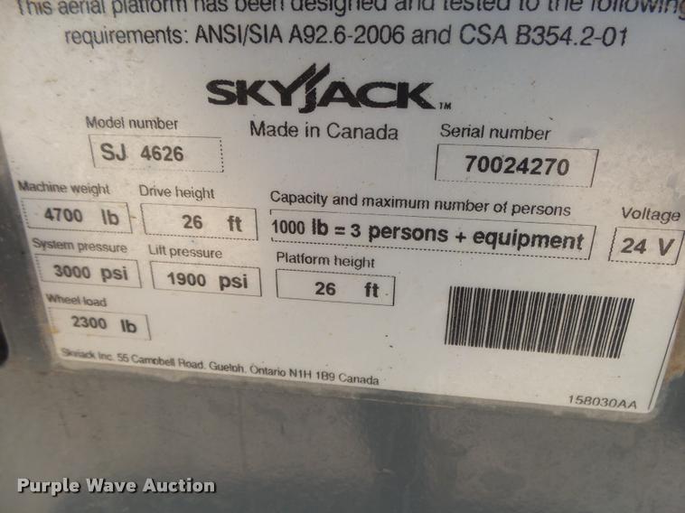 image for item DB7433 2015 Sky Jack SJIII 4626 scissor lift