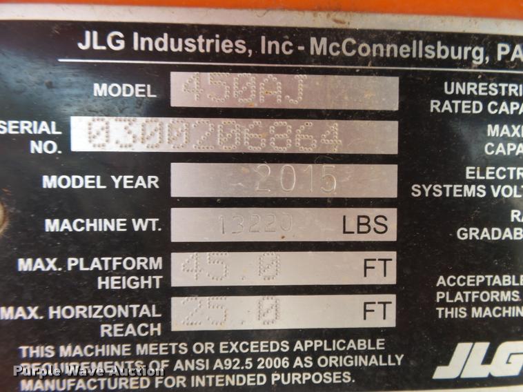 image for item DB7434 2015 JLG 450AJ boom lift