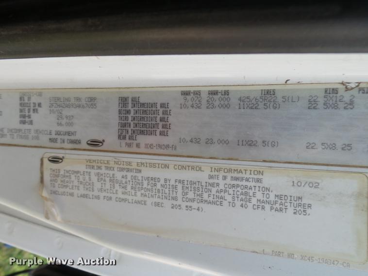 image for item K1846 2003 Sterling L9500 grapple crane truck