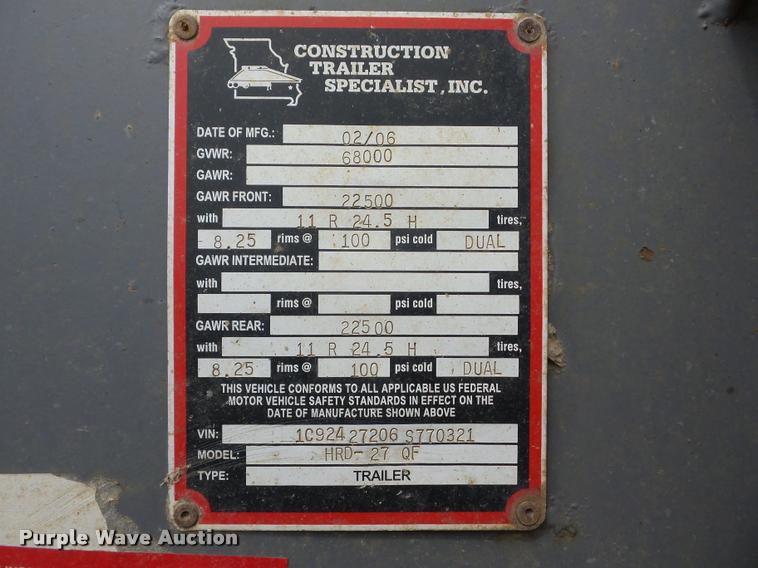 image for item K6454 2006 LTS HRD-27QF end dump trailer