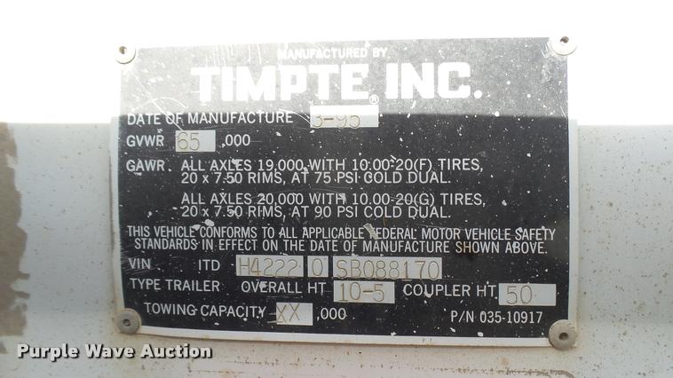 image for item DR9401 1995 Timpte double hopper bottom grain trailer