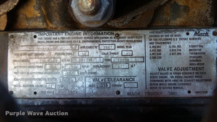 image for item DA1185 1987 Mack RS686LS dump truck