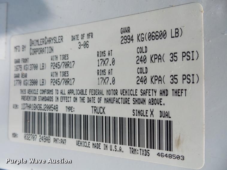 image for item DA1672 2006 Dodge Ram 1500 pickup truck